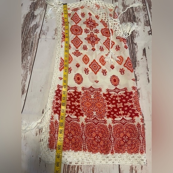 Swimsuit Coverup Top Damask Print Tassel Lace Up Crochet Batwing Plus size - Picture 12 of 12